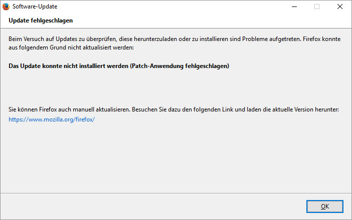 Das Update konnte nicht installiert werden (Patch-Anwendung fehlgeschlagen)
