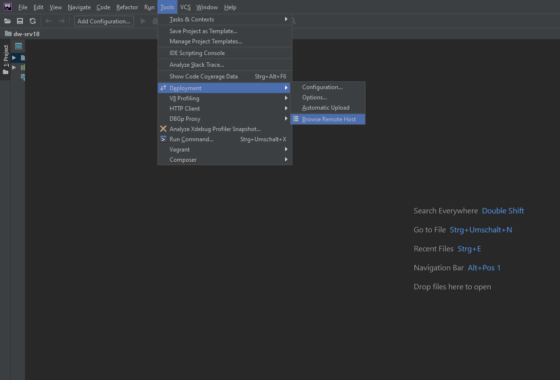 phpstorm project remote directory